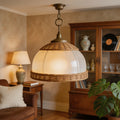 Mid-Century Glass & Rattan Pendant Light