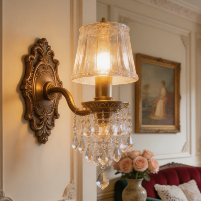 French Vintage Crystal Glass Wall Sconce