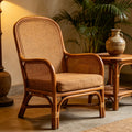 Southeast Asian Vintage Wood & Rattan High Back Chair