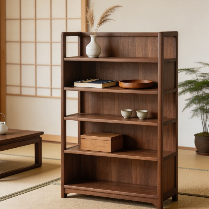 Japanese Zen Black Walnut Multi-Tier Storage Shelf