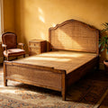 Vintage Nanyang Rattan & Solid Wood Queen Bed Frame