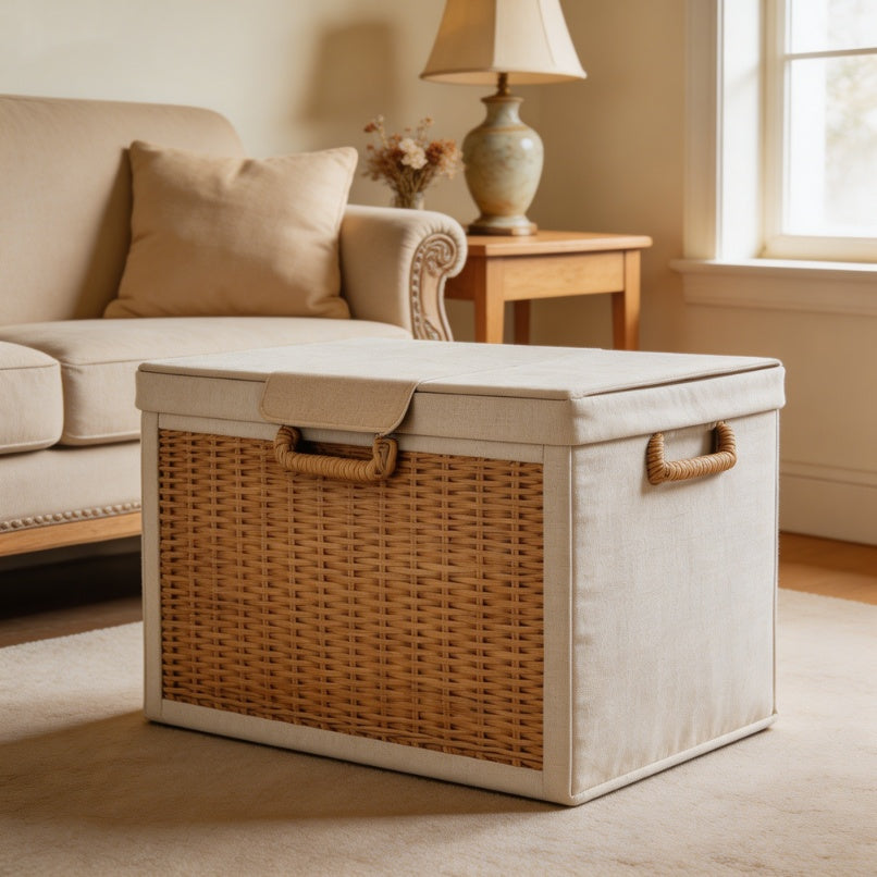 Vintage Rattan & Fabric Storage Baskets