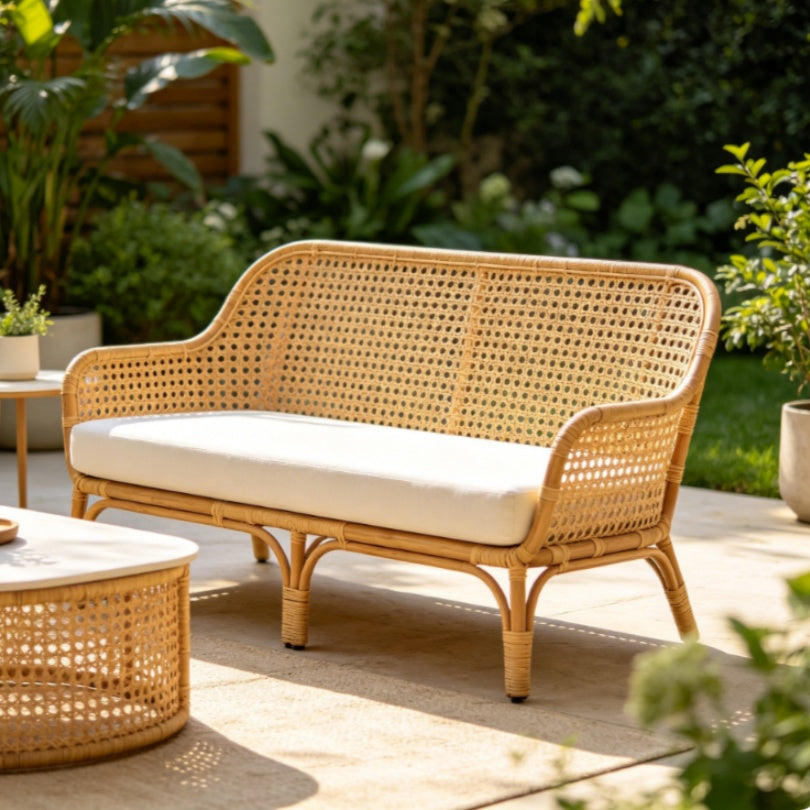 Island Style Hollow Rattan Patio 2-Seater Sofa