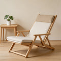 Forest Style Solid Wood Fabric Folding Recliner Lounge