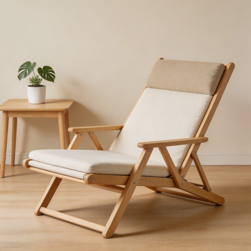 Forest Style Solid Wood Fabric Folding Recliner Lounge