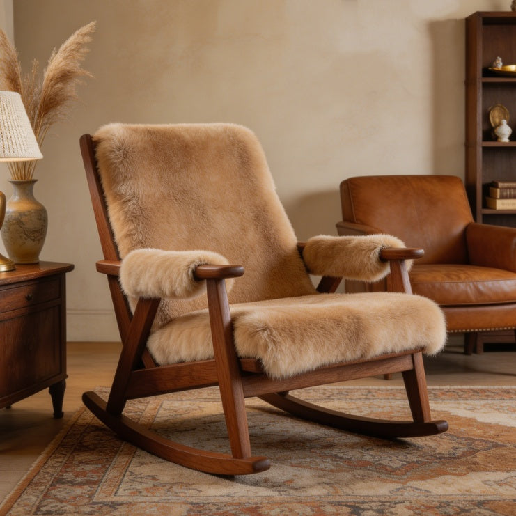 Wild Luxury Fur & Solid Wood Reclining Lounge Chair