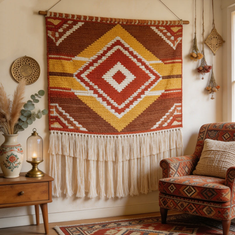 Boho Handwoven Tassel Wall Tapestry Art